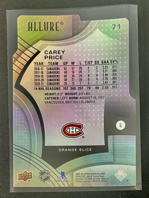 2021-22 Allure Carey Price Orange Slice Die-Cut #71 back